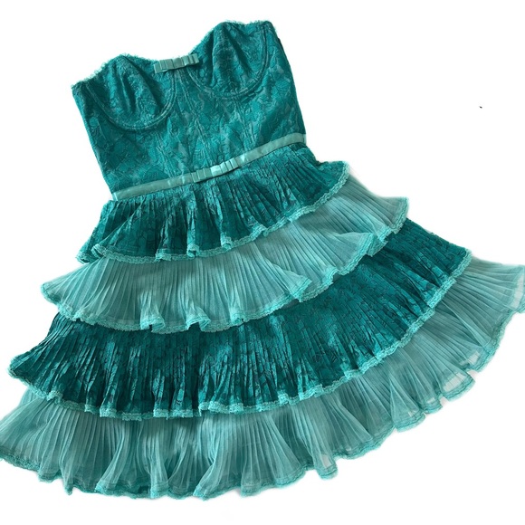 Betsey Johnson Dresses & Skirts - Betsey Johnson VTG Y2K Moulin Rouge Teal Ruffled Tulle Party Dress Womens 2 New